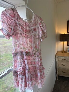 LoveShackFancy Pink Floral Mini Dress